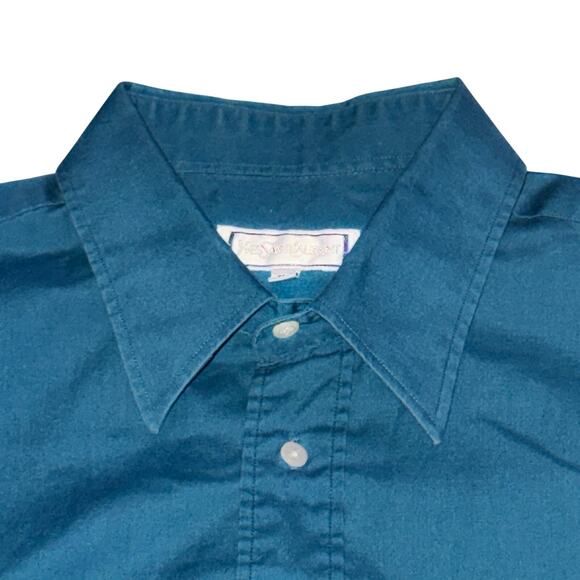Vtg Yves Saint Laurent Button Front Shirt Men's Size 32-33 Green L/S 16.5" Neck - Picture 2 of 7